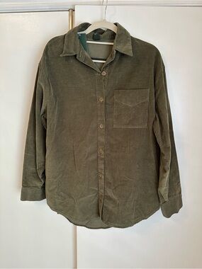 Wild Fable Corduroy Button-Front Shirt Jacket in Dark Green/Brown